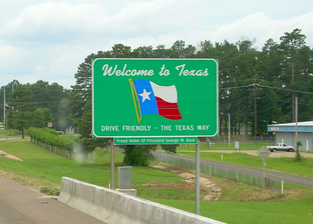 Segnale d'ingresso nello stato del Texas.